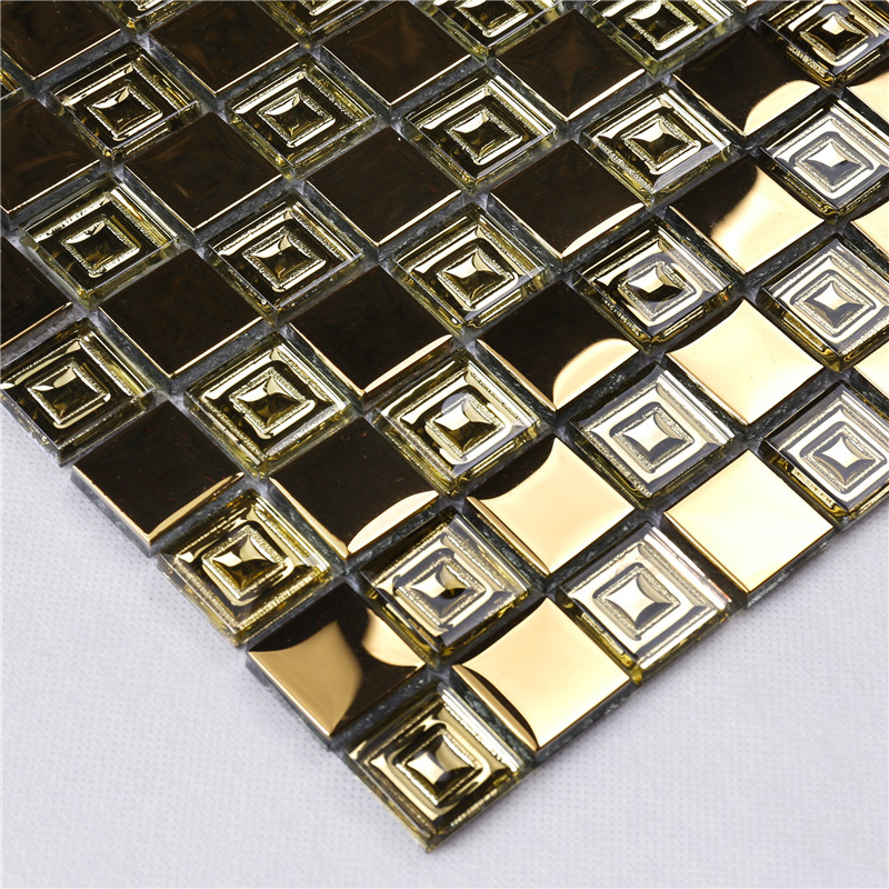 HDT10 Midle East Style Golden Metal Гальванические стеклянные квадратные мозаичные плитки
