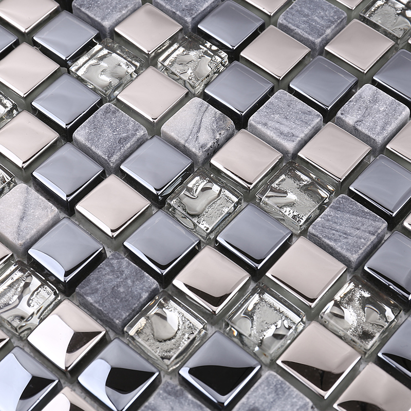 Высокое качество последние дизайн хрусталя мозаика смешать камень металл для кухни Backsplash настенная плитка глянцевый черный